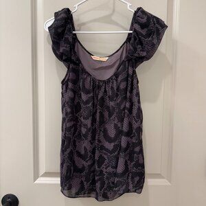 Rebecca Taylor Purple Snakeskin Ruffle Off Shoulder Top Size 2 Designer